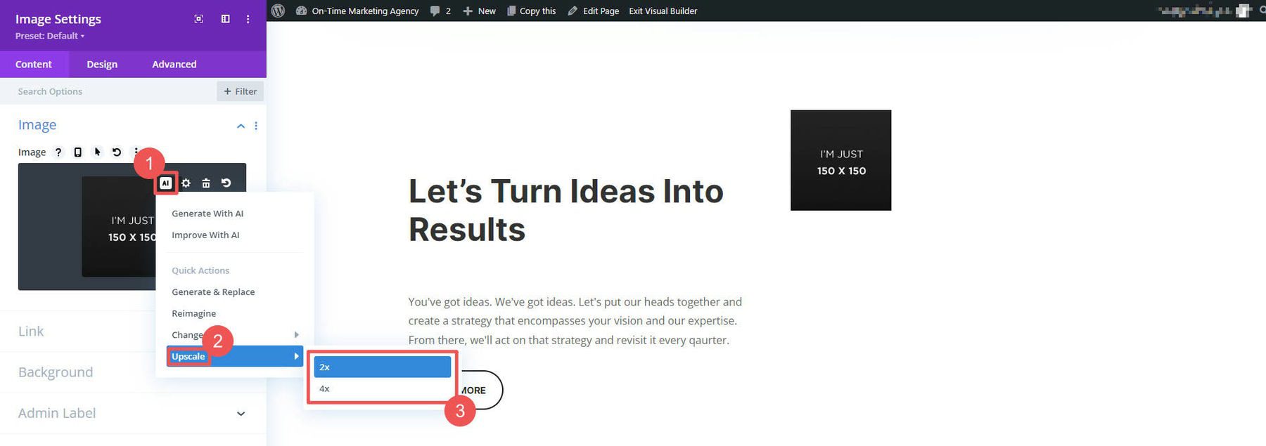 Divi AI Upscale kép – 1-3 lépés