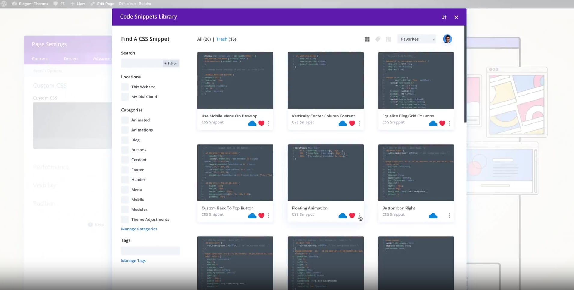 Divi Snippets Library és Code Wallet