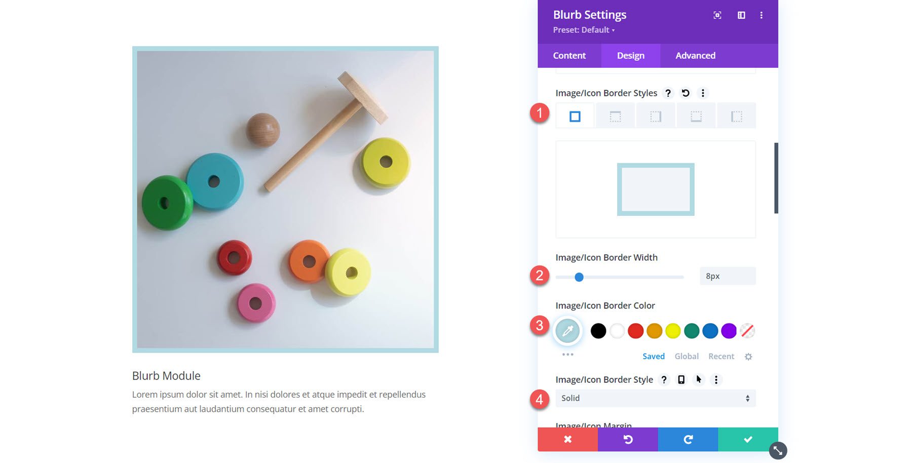 Divi Blurb Modul képszegély