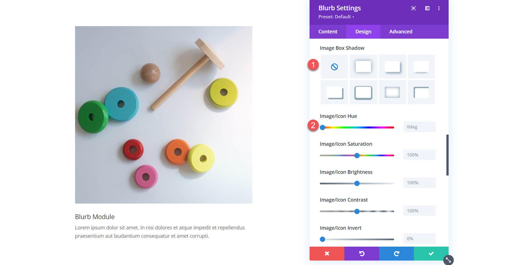 Divi Blurb Module képdoboz árnyéka