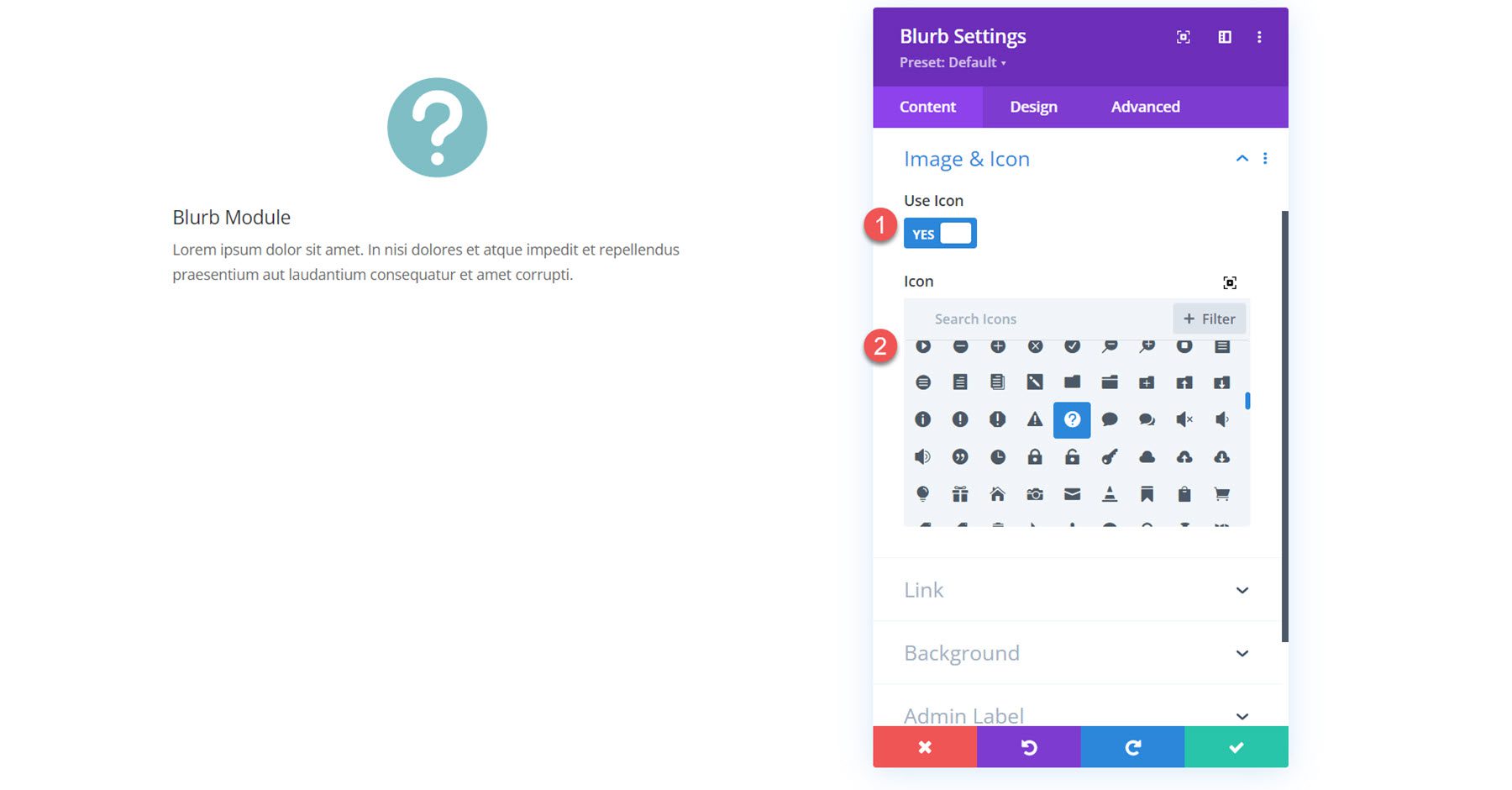 Divi Blurb modul ikon