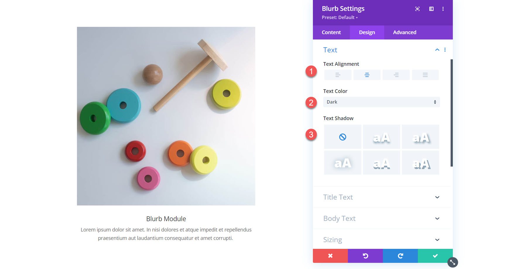 Divi Blurb modul szövegtervezés