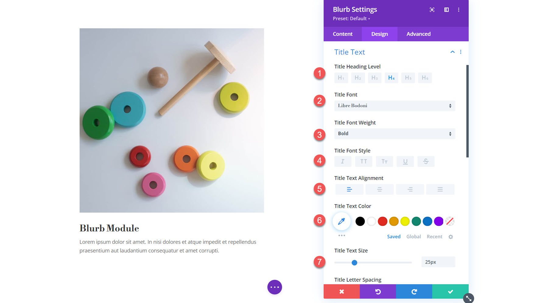 Divi Blurb modul címének szövege