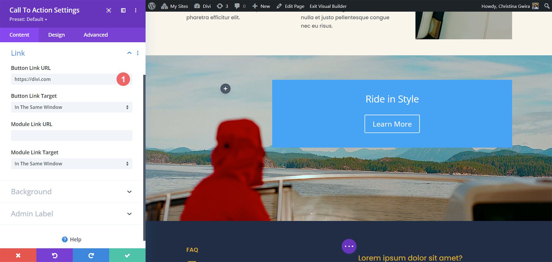 Gomblink URL-címének hozzáadása a cselekvésre ösztönző modulhoz