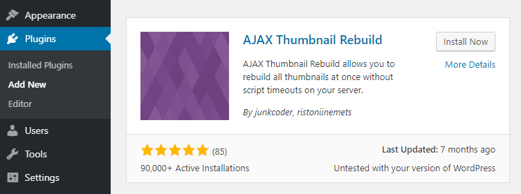 Az AJAX Thumbnail Rebuild bővítmény.