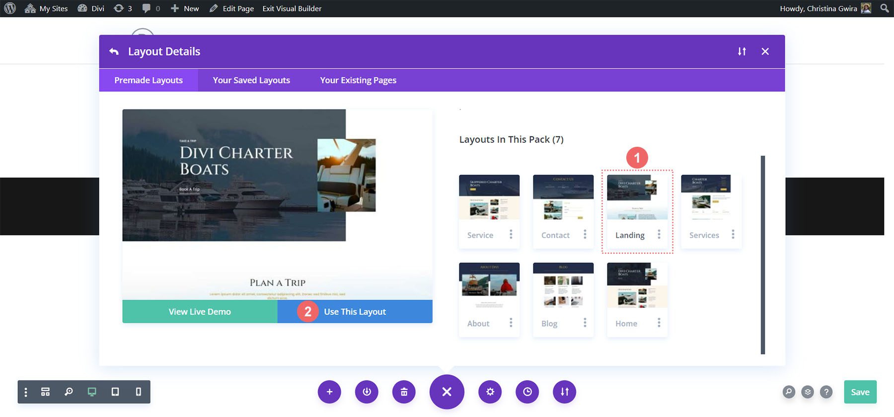 Válassza ki a használni kívánt céloldal elrendezését