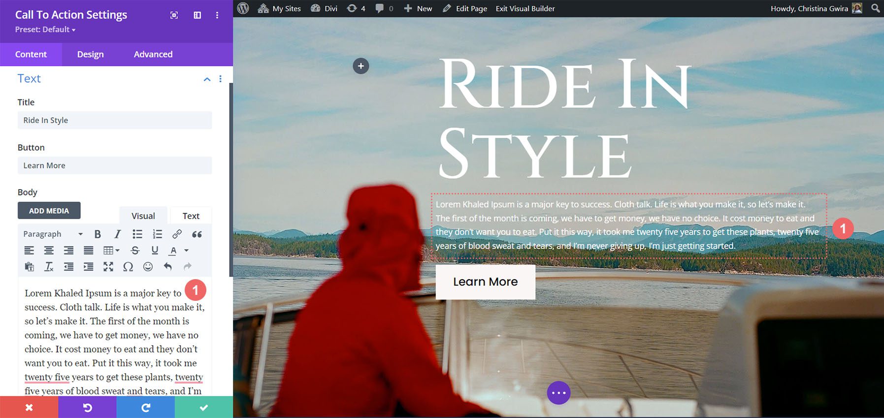 A cselekvésre ösztönző modul reszponzívvá tétele törzsszöveggel