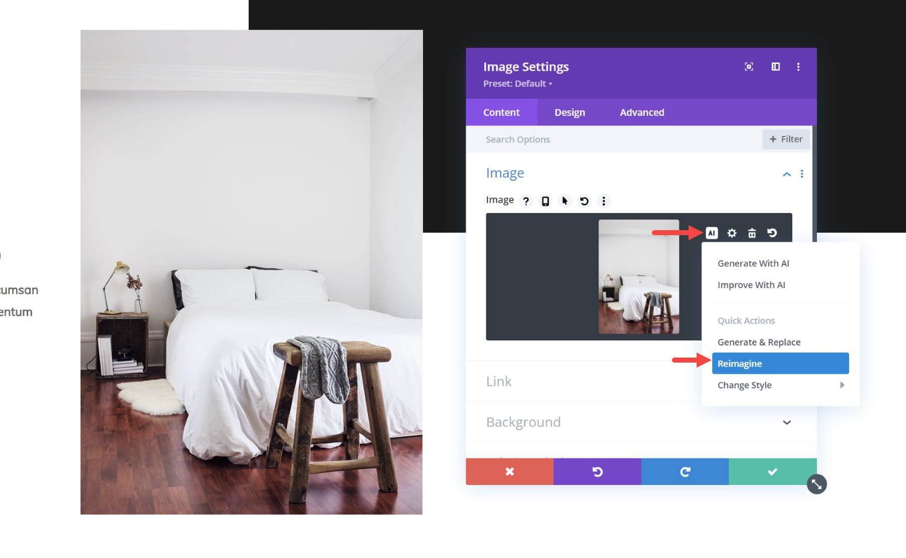 reimagine image option ⏱️ Időmegtakarítási tippek: mesterséges intelligencia használata a Divi webhelyfejlesztés egyszerűsítésére
