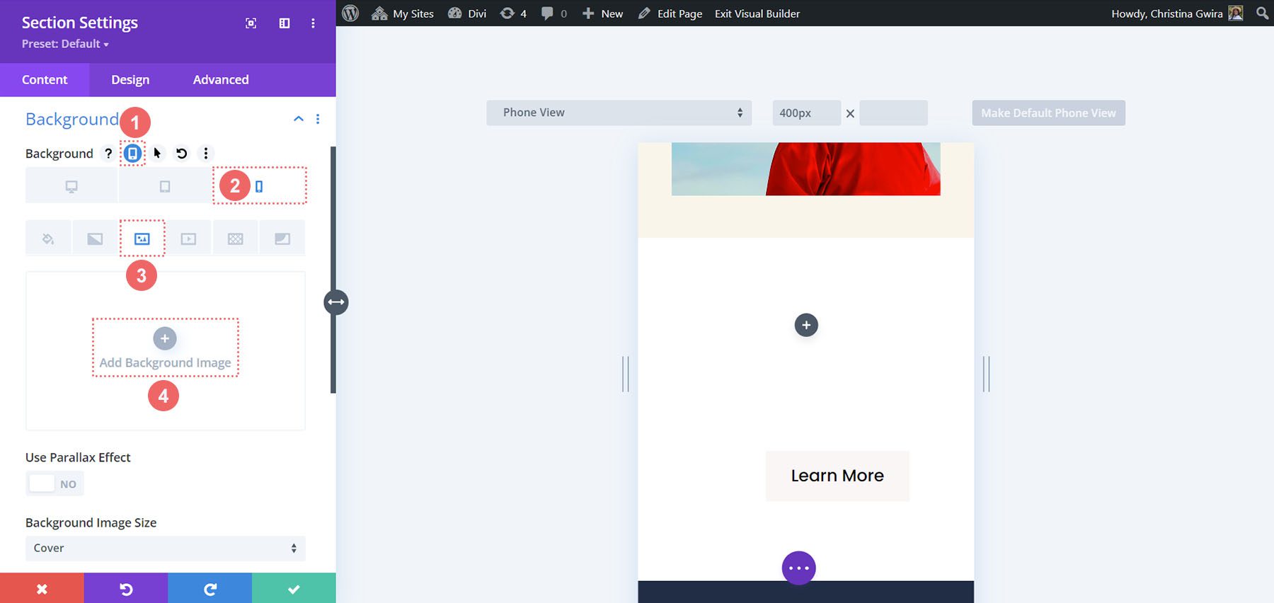 Háttérkép beállítása a mobilnézethez