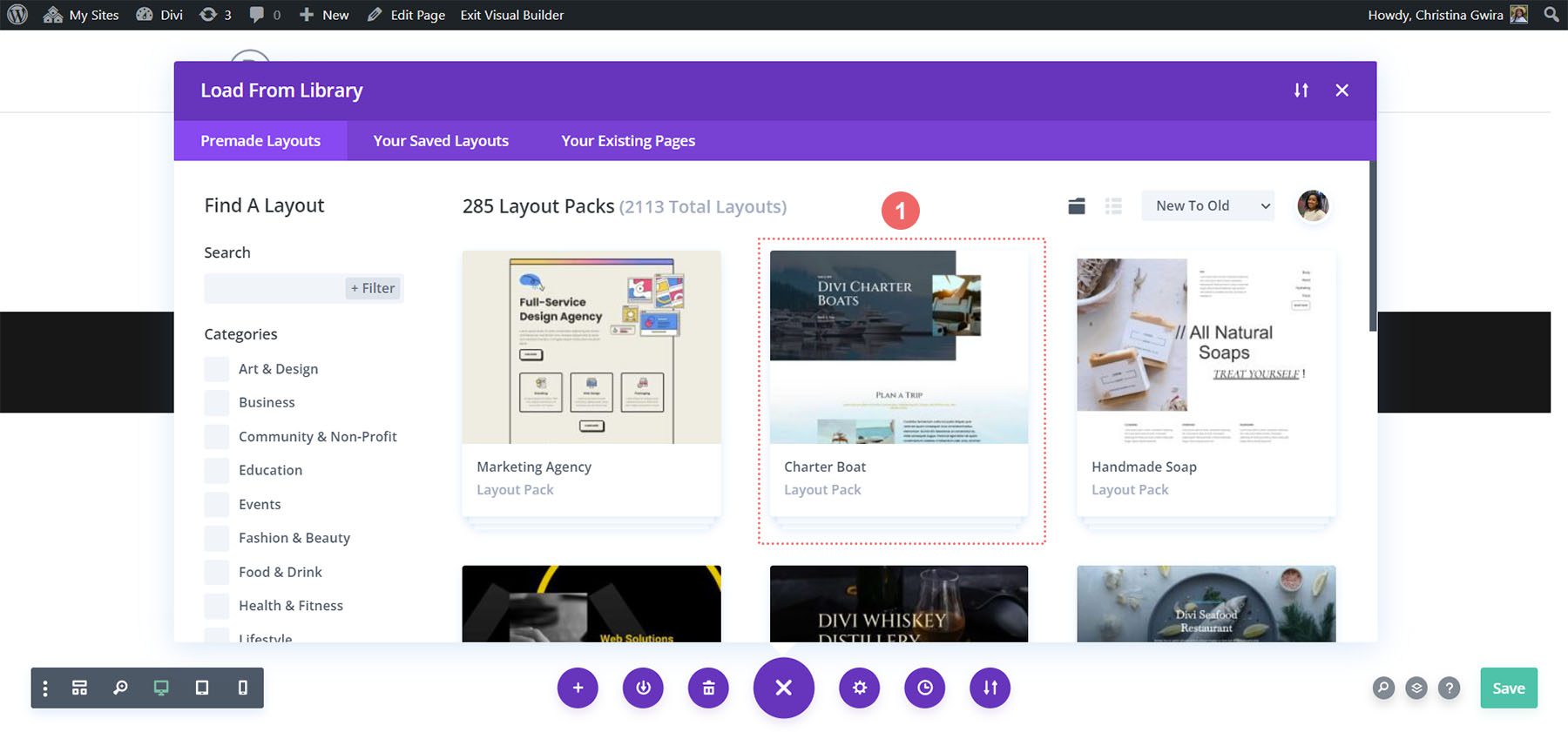 Válassza ki a Charter Boat elrendezést