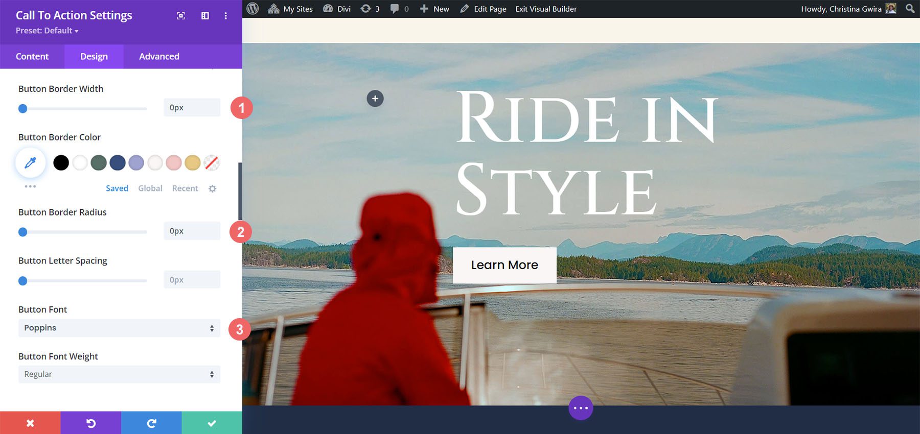A gomb keretének és betűtípusának beállítása