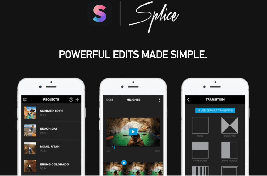 A Splice Video Editor alkalmazás kezdőlapja.