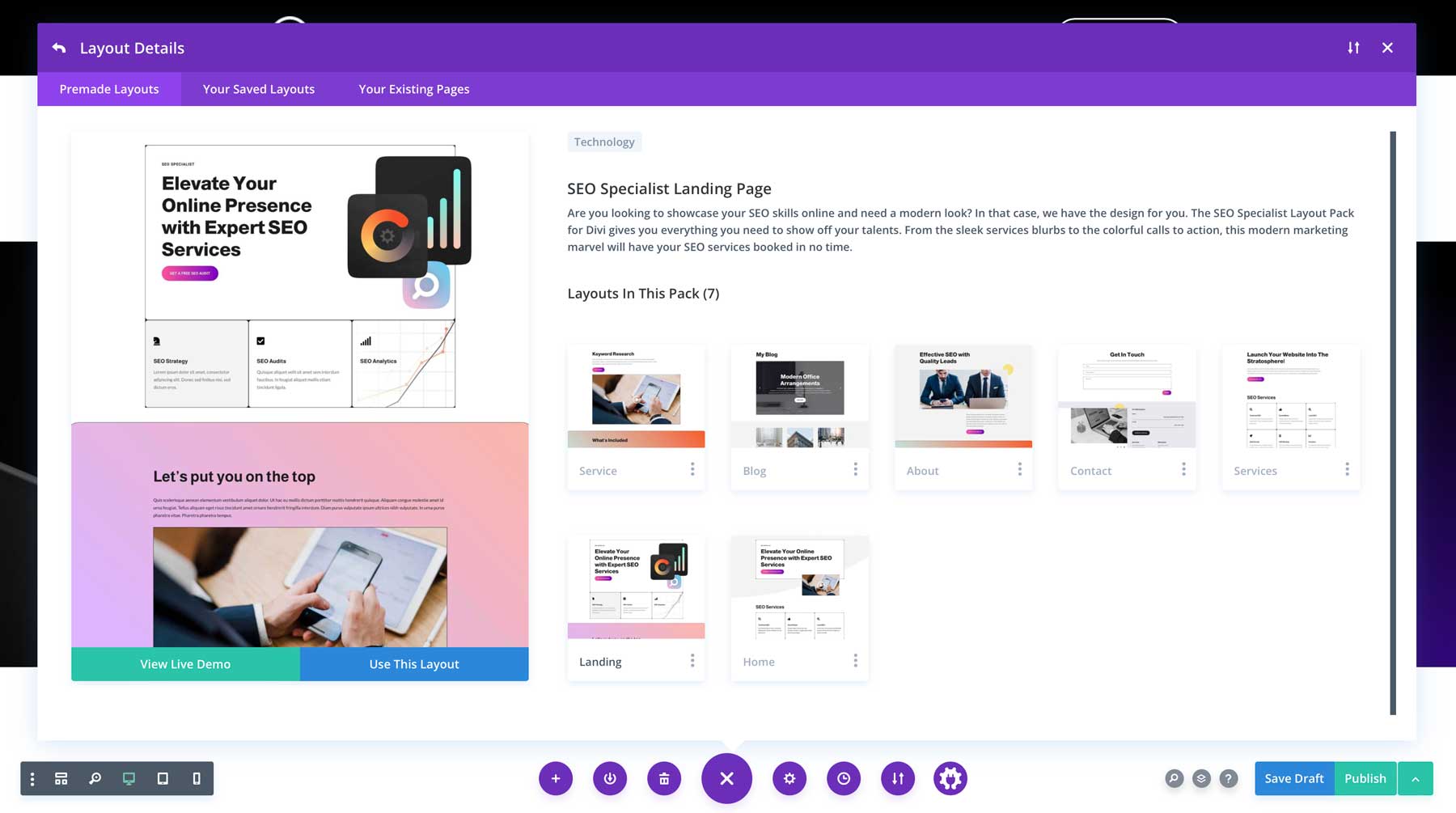SEO specialista elrendezési csomag a Divi számára