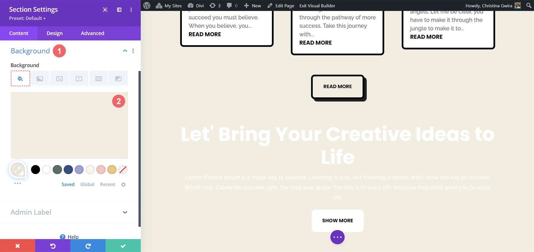 A szakasz háttérszínének beállítása