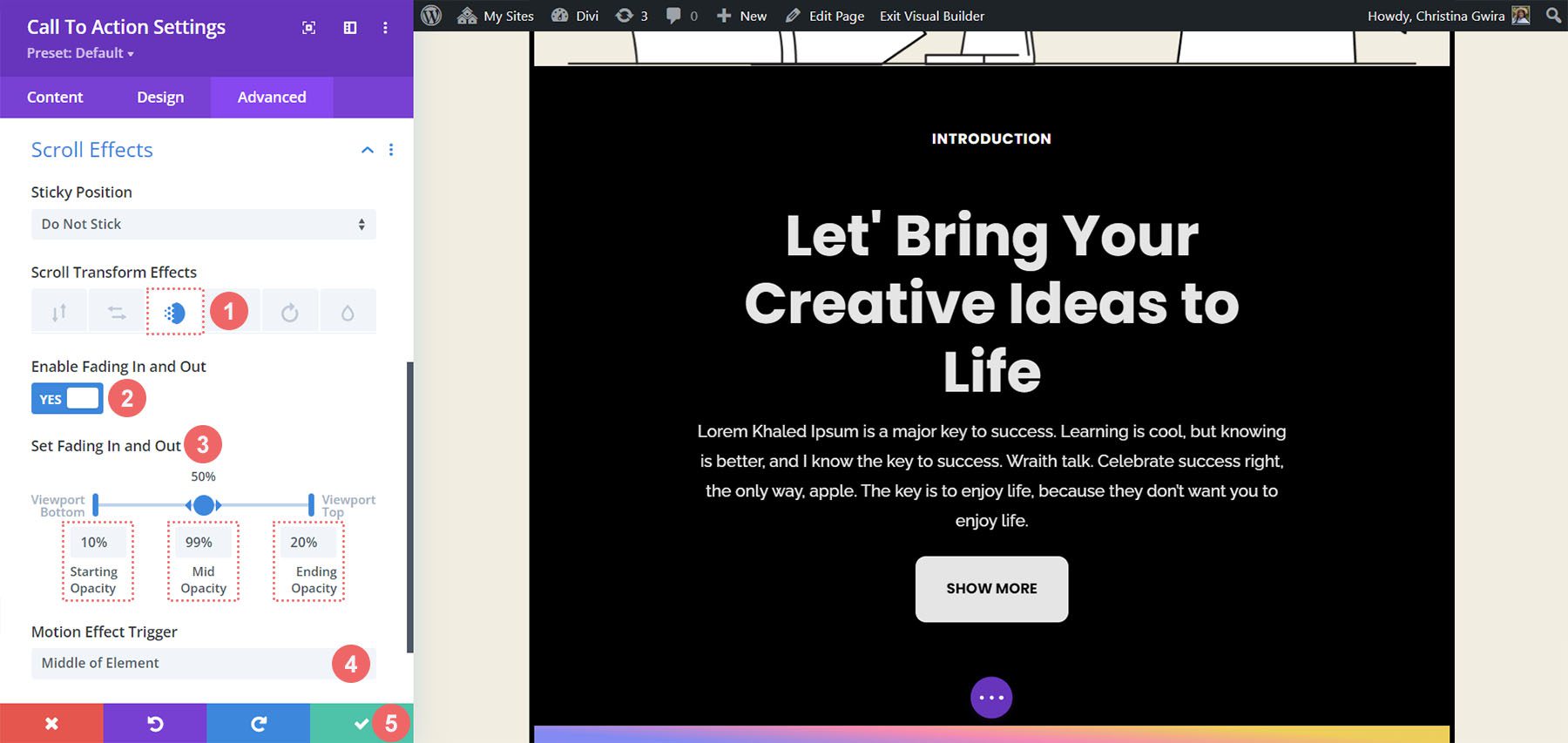 Be- és kilépő görgetési effektusok beállításai