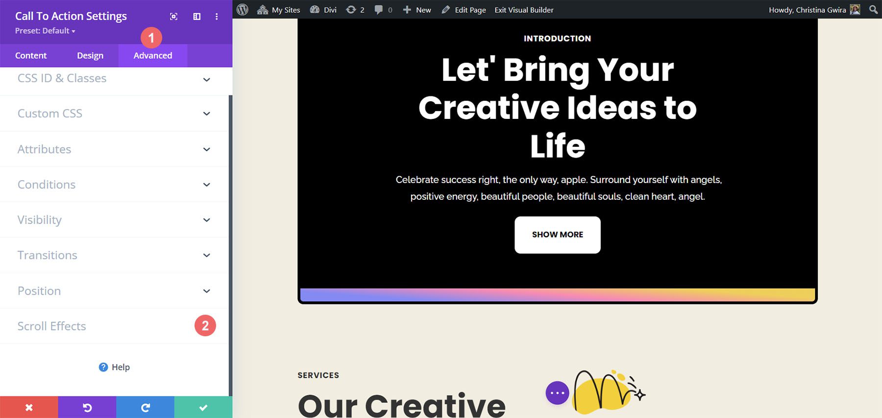 Görgetési effektusok aktiválása cselekvésre ösztönző modulunkhoz
