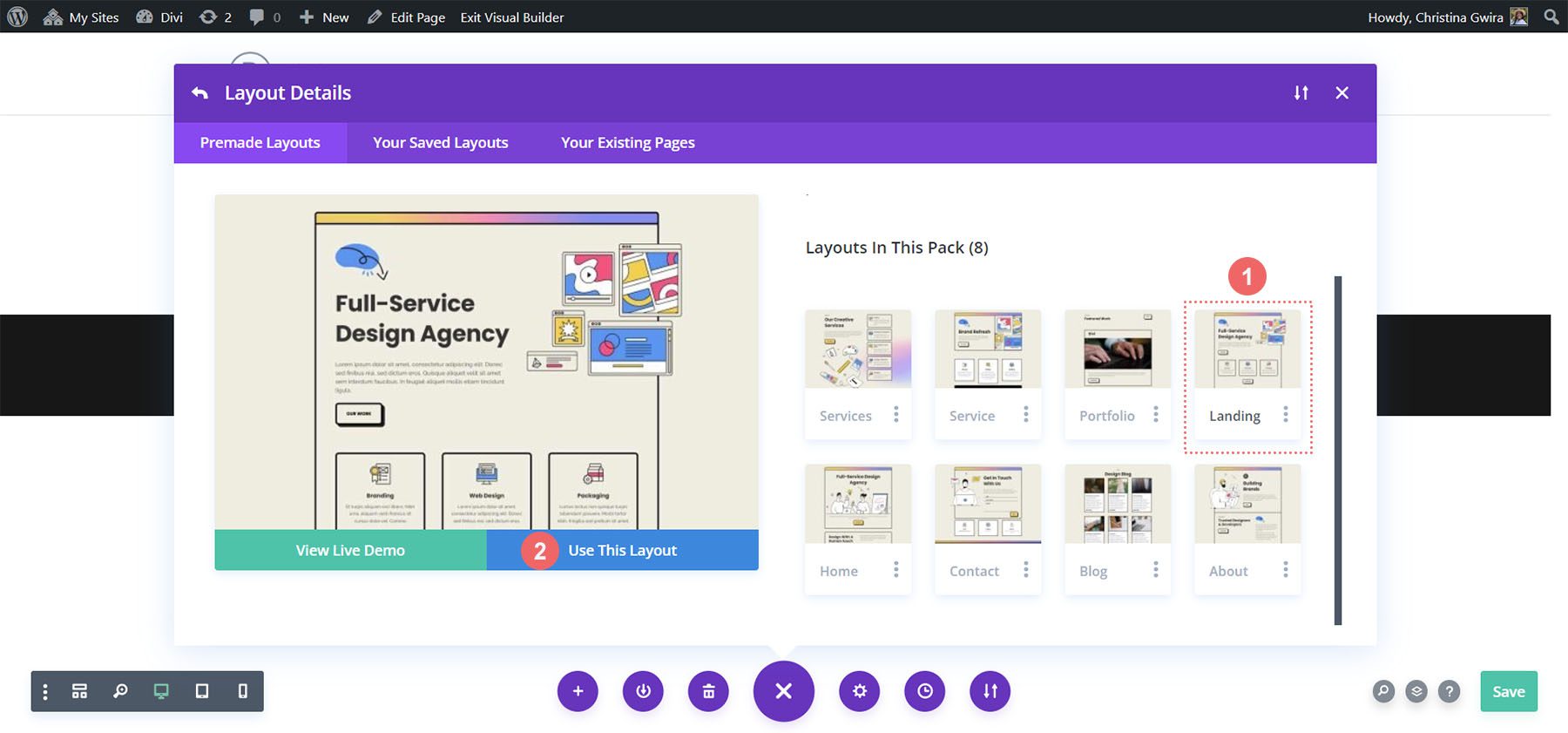 Válassza ki a céloldal elrendezését az elrendezési csomagból