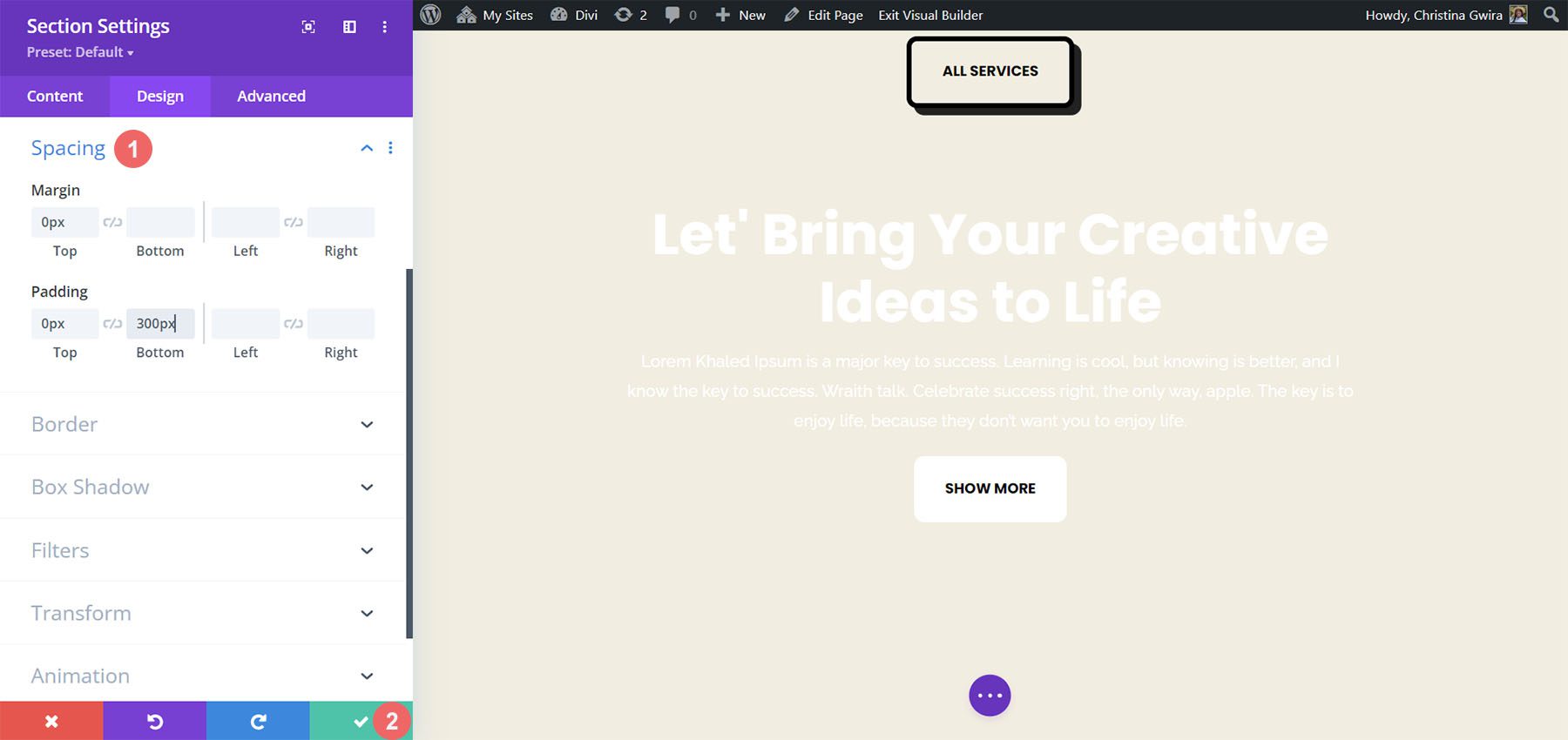 A ragadós animáció térközének beállítása