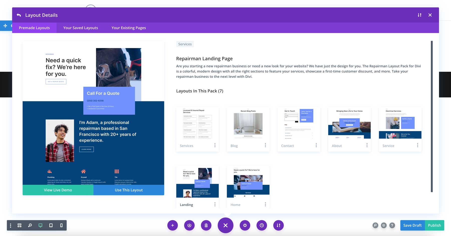 Repairman Layout Pack a Divi számára