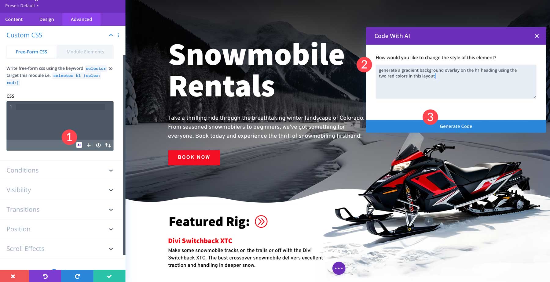 Szöveg a CSS Divi AI-nek