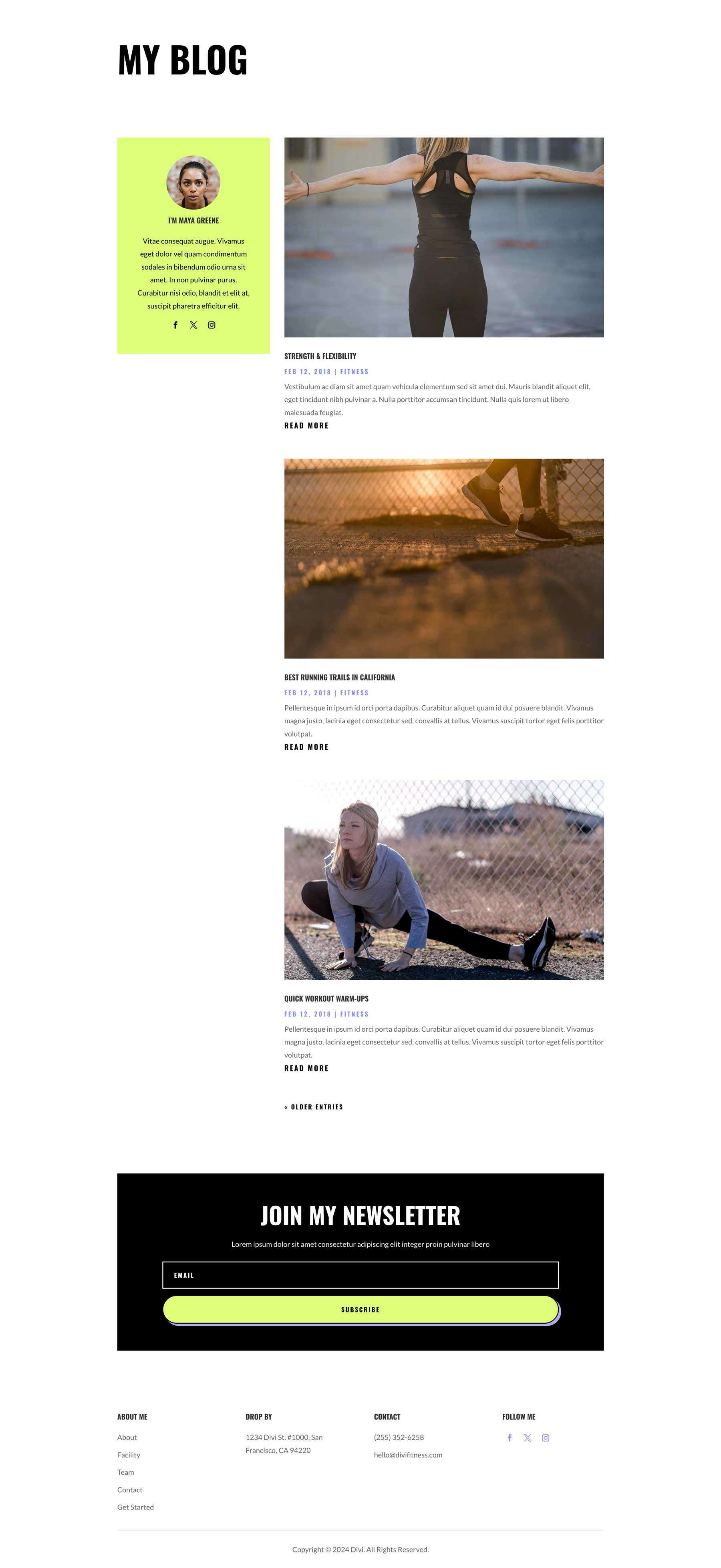 Fitness edző elrendezési csomag a Divi számára