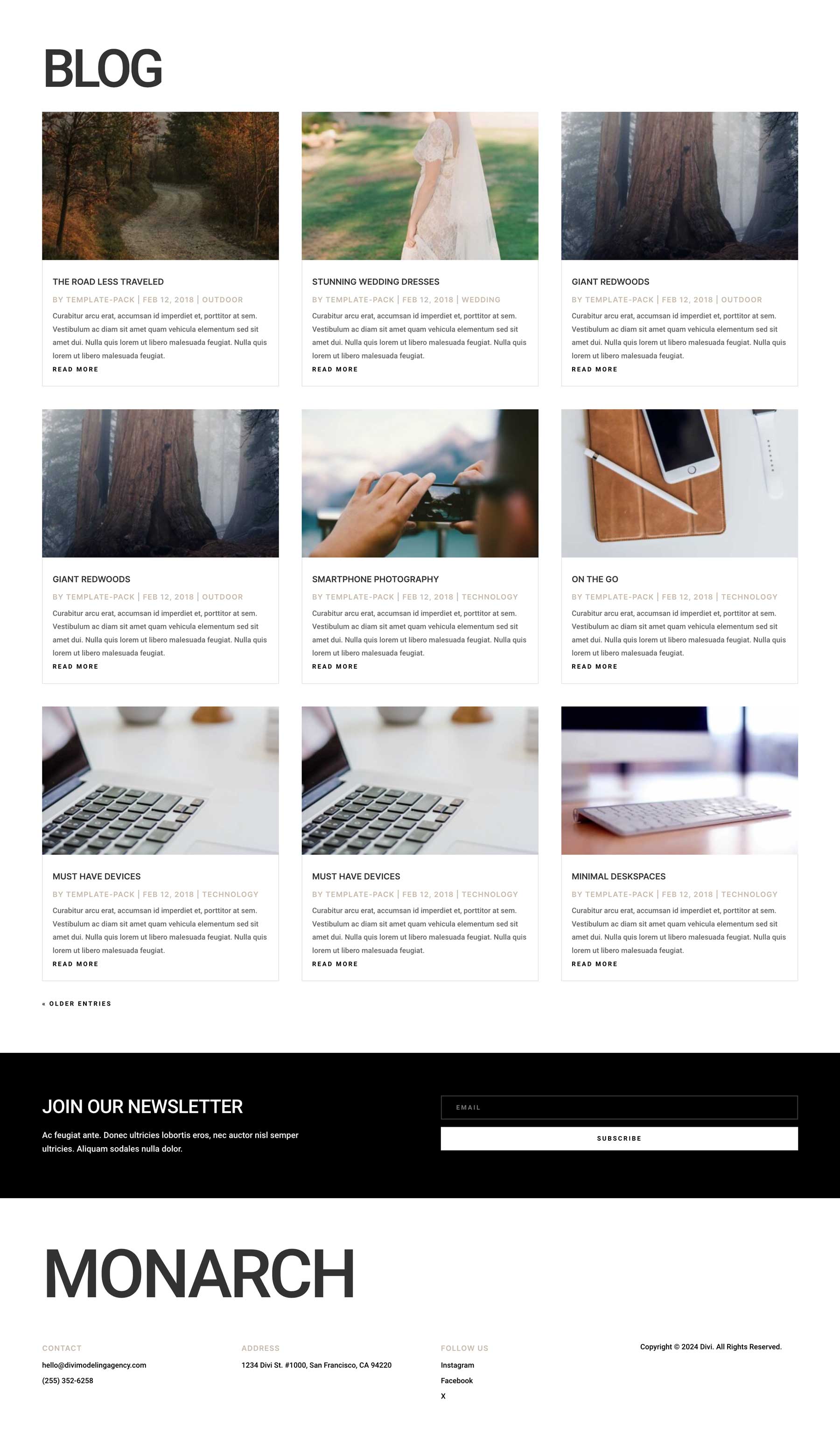 Modellügynökség elrendezési csomag a Divi számára