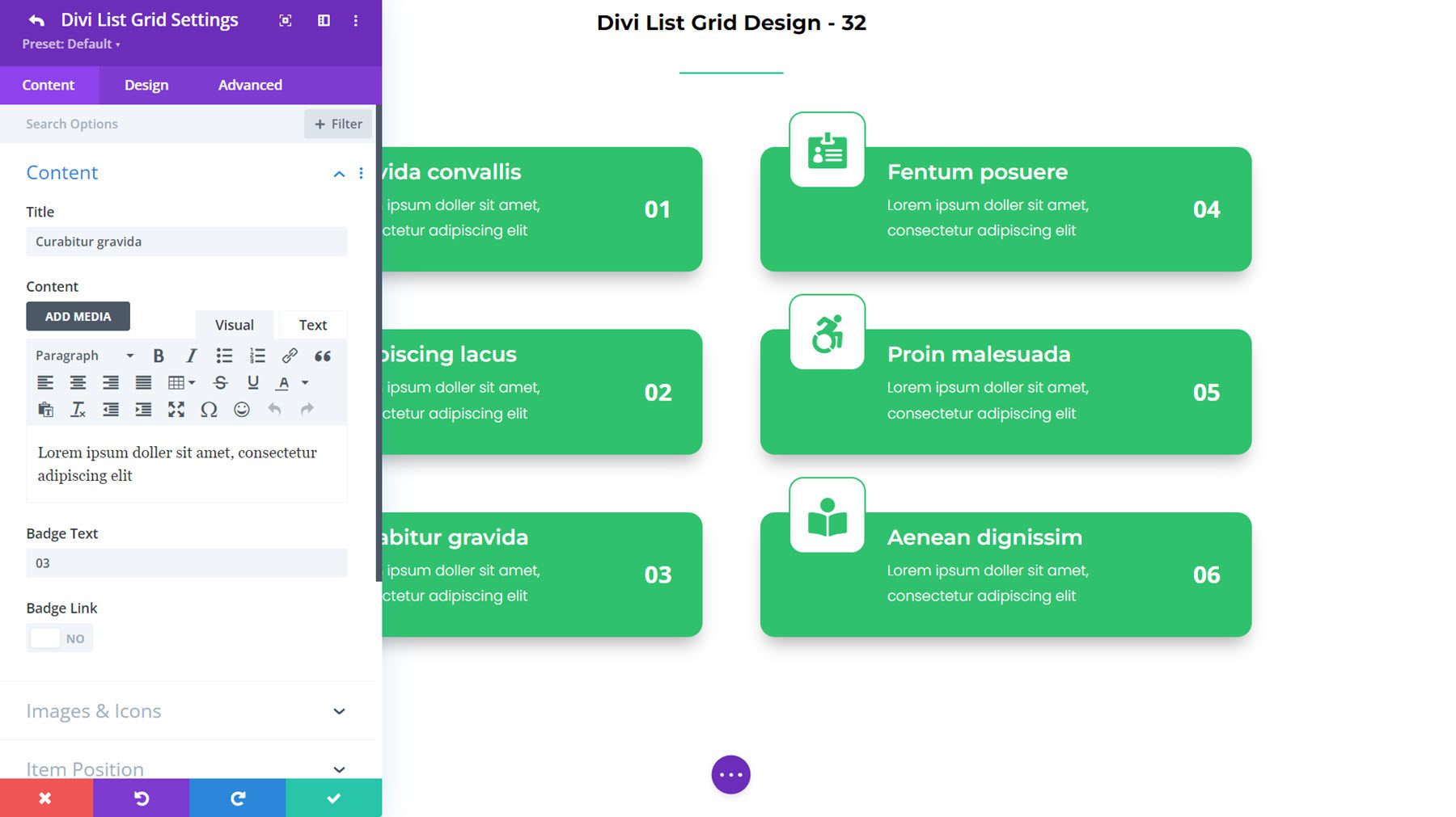 DiviGrid listarács