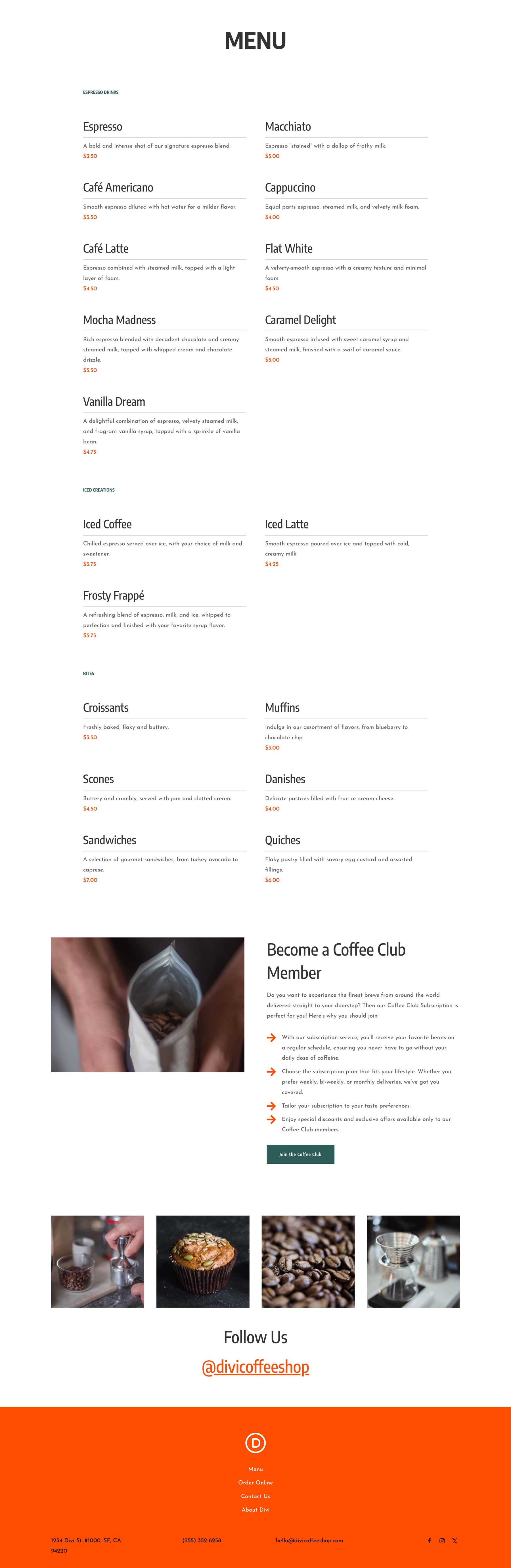 Coffee House Layout Pack a Divi számára
