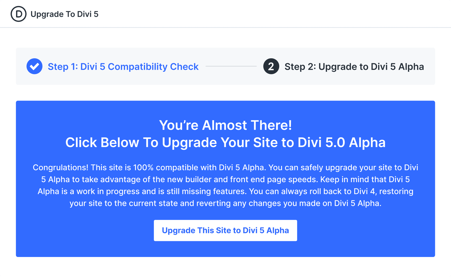 divi 5 upgrade 1 Divi 5 migráció és visszamenőleges kompatibilitás