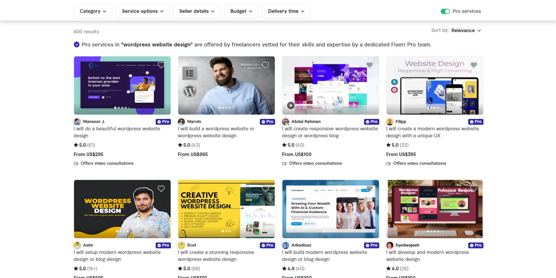 Képernyőkép a WordPress szabadúszóiról a Fiverr-en