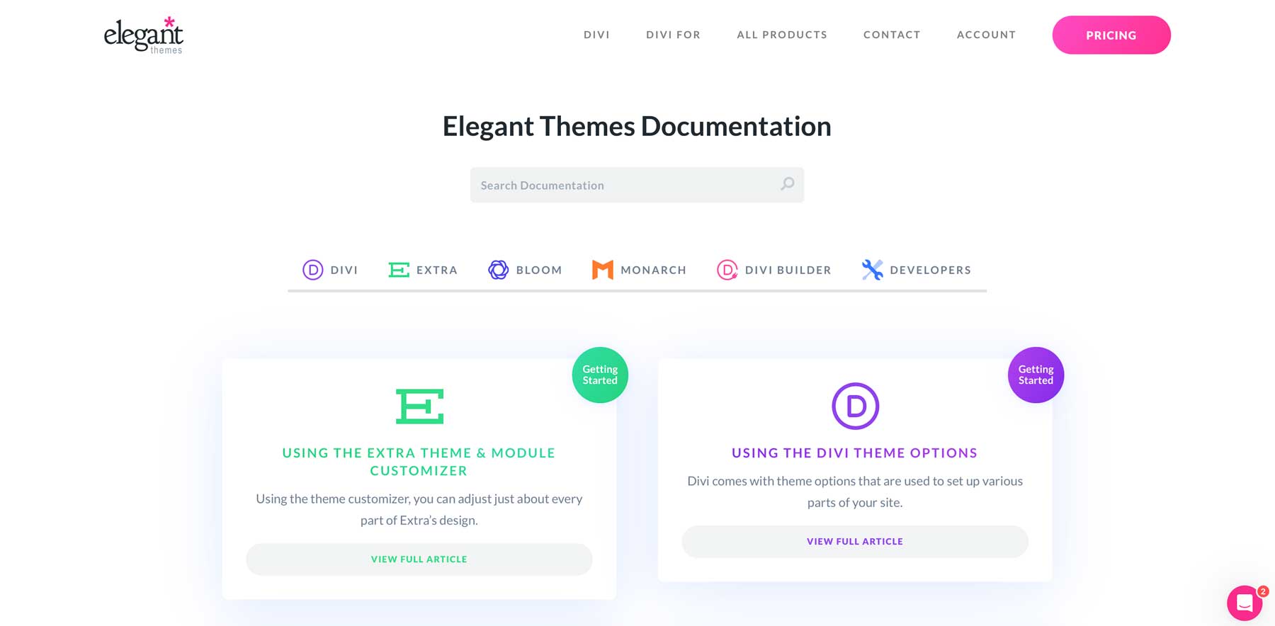 Elegant Themes dokumentációs webhely