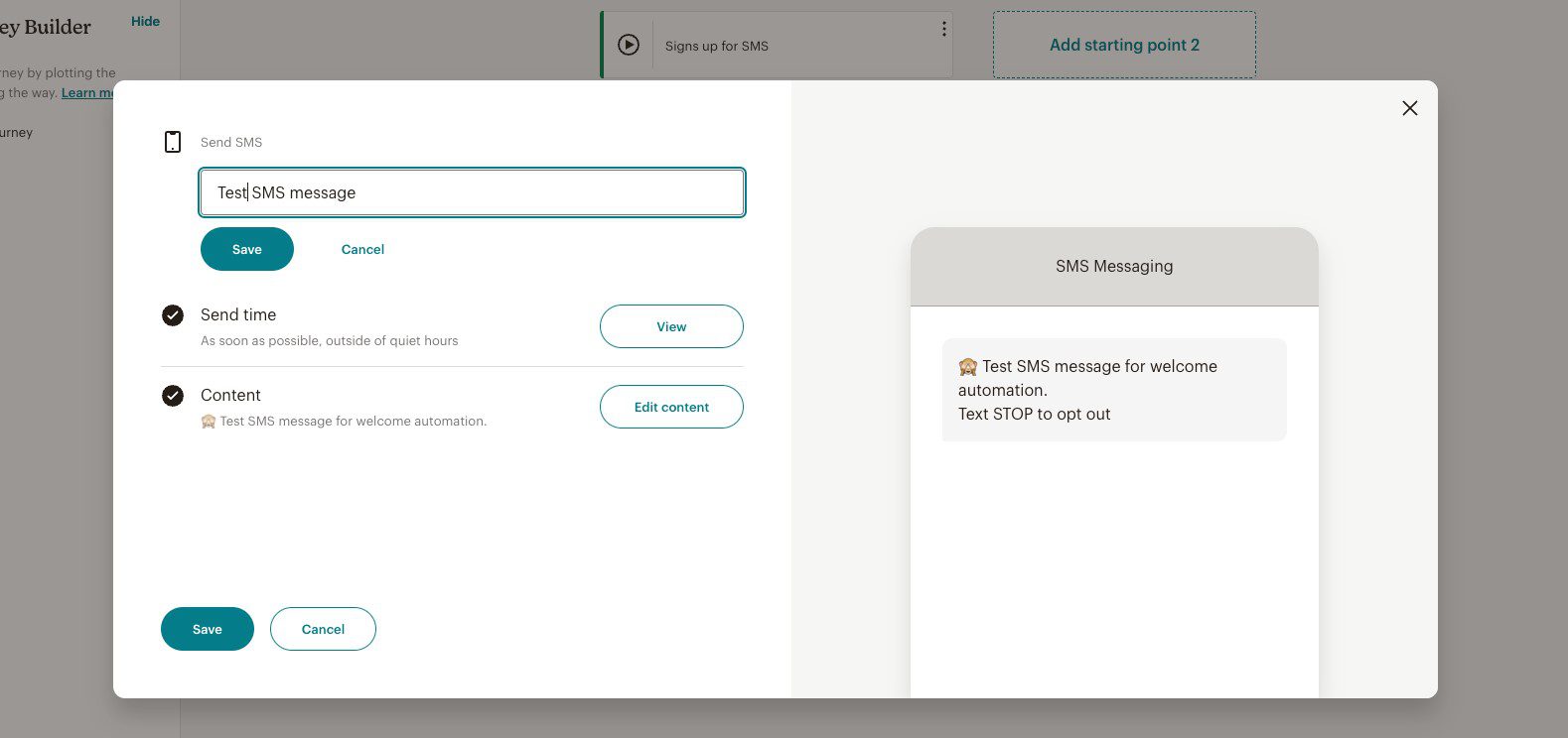 A Mailchimp SMS-t küld