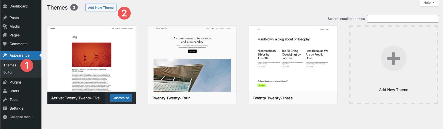 új WordPress téma hozzáadása