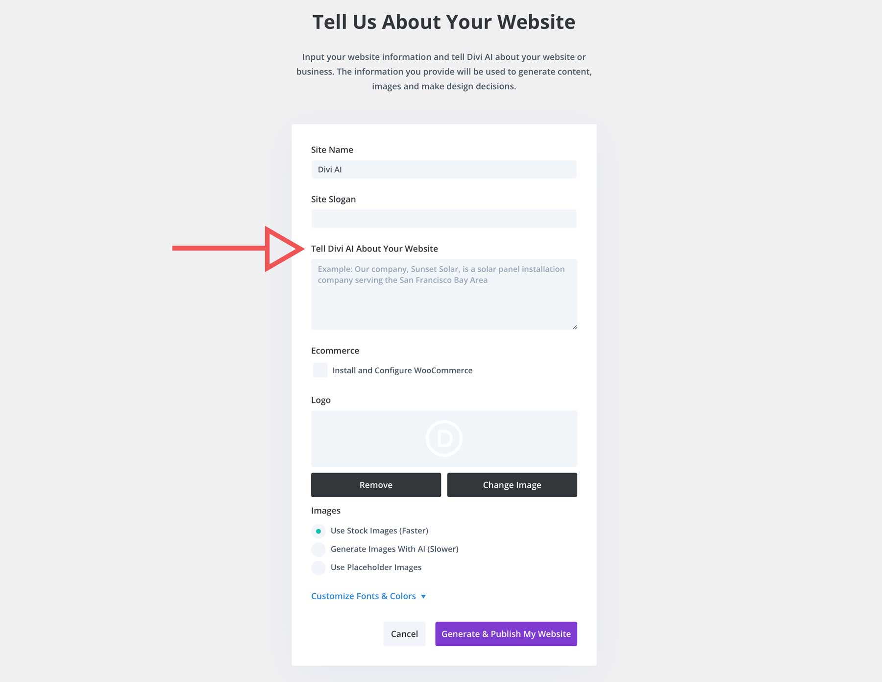 weboldal létrehozása a Divi AI segítségével