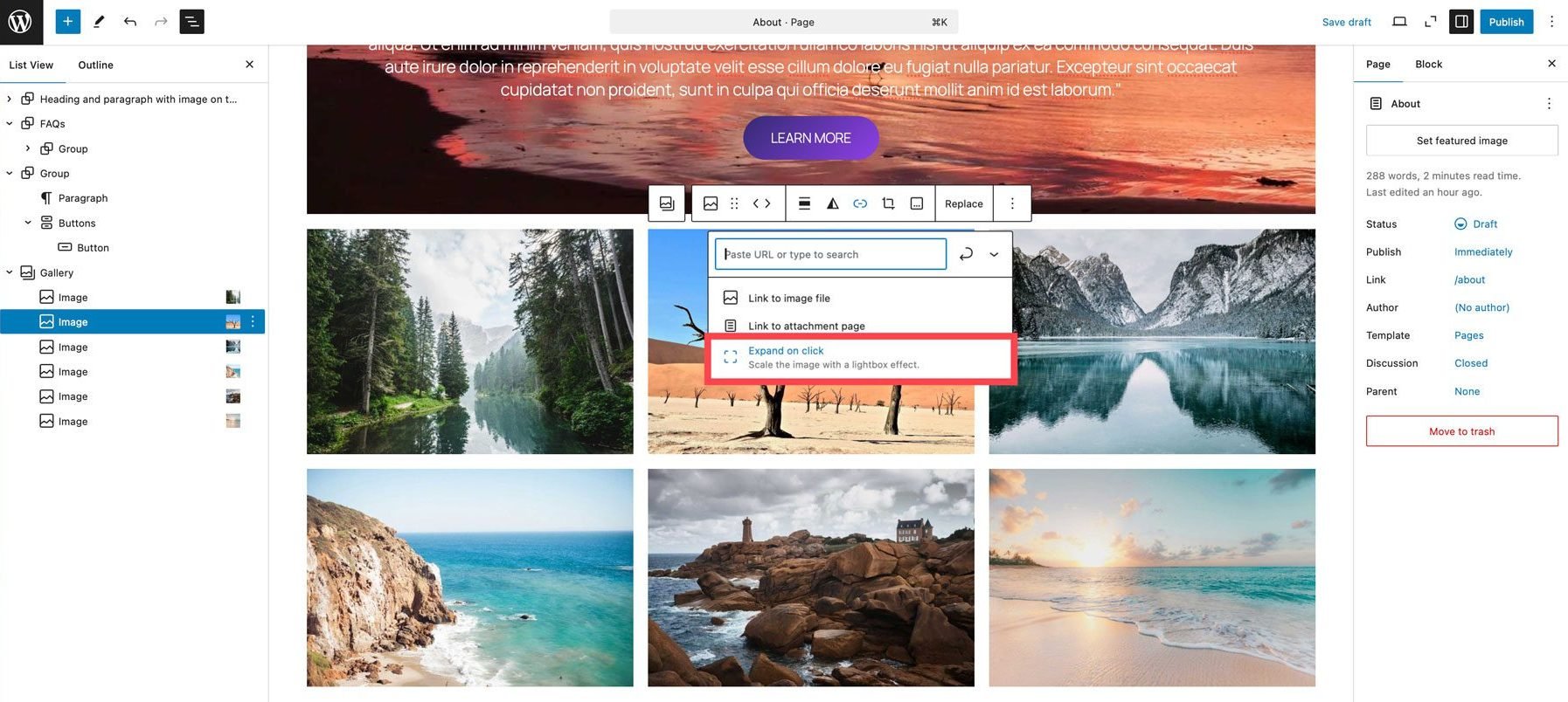 A WordPress 6.7 kattintásra kibontható