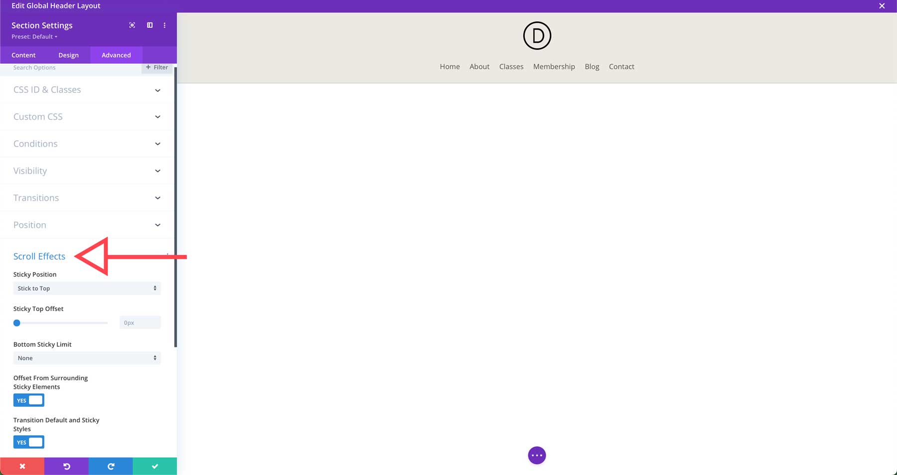 Divi görgetési effektusok